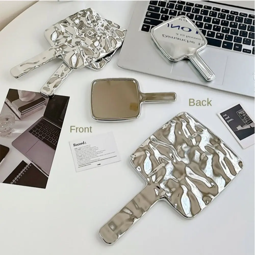 Espelho portátil de alta definição, formato líquido, prata, maquiagem, viagem, quadrado, vaidade, uso doméstico