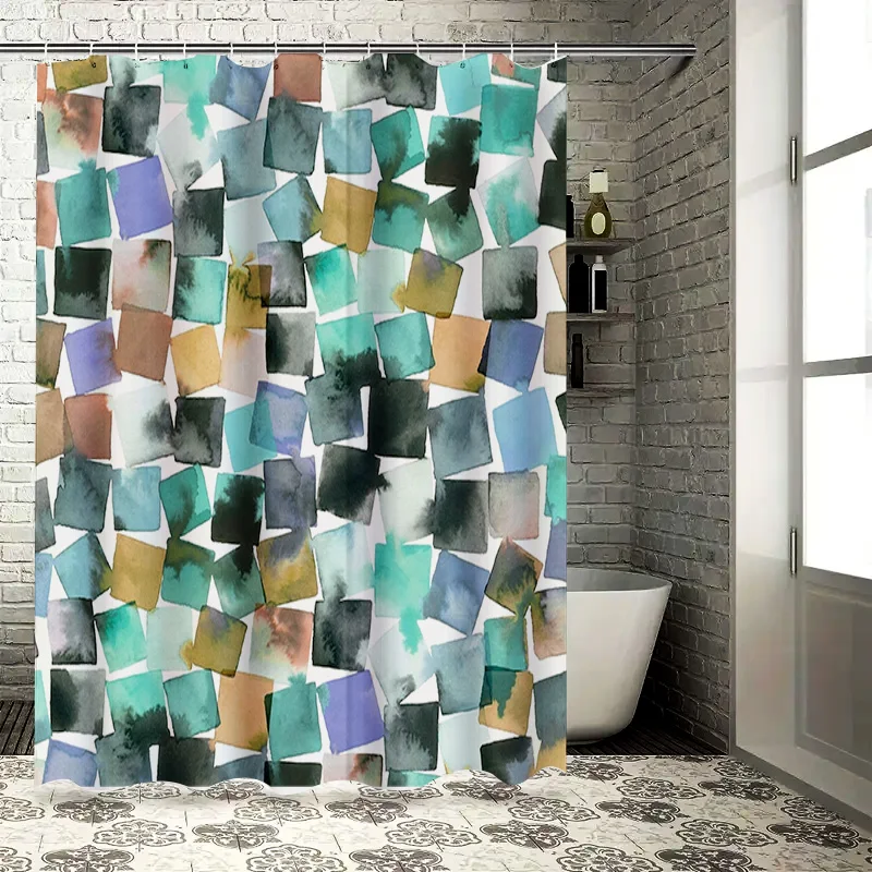 

Зеленый, синий, белый, банное полотенце, занавеска для душа, водостойкая акварельная квадратная мозаика, домашний декор, аксессуары для ванной комнаты, украшение