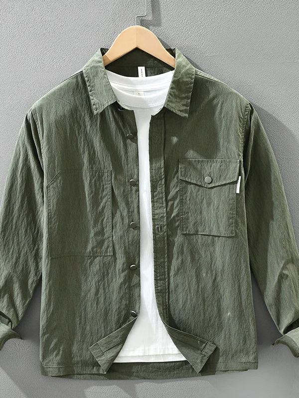 

Men's Long Sve Casual irt Loose Fit Textured Feeling Autumn Faion Lyocell Workwear irt Haome Leisure irt