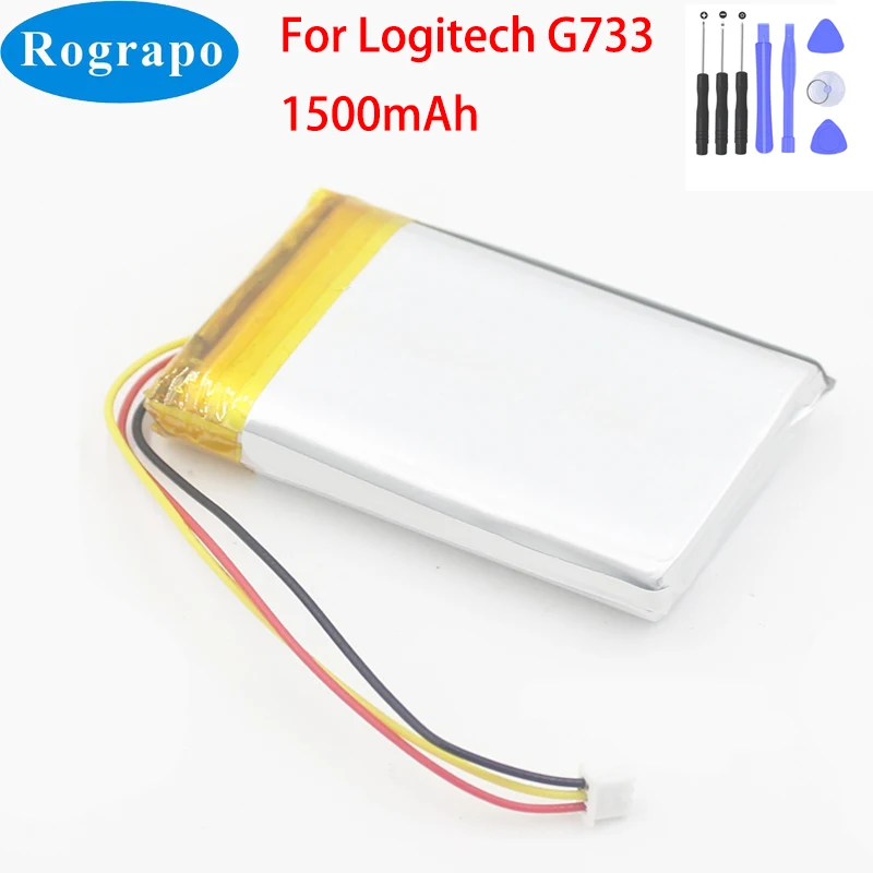 Новая беспроводная игровая гарнитура 3,7 в, 1500 мАч, аккумулятор для Logitech G733 LightSpeed, 3-проводная вилка + Бесплатные инструменты