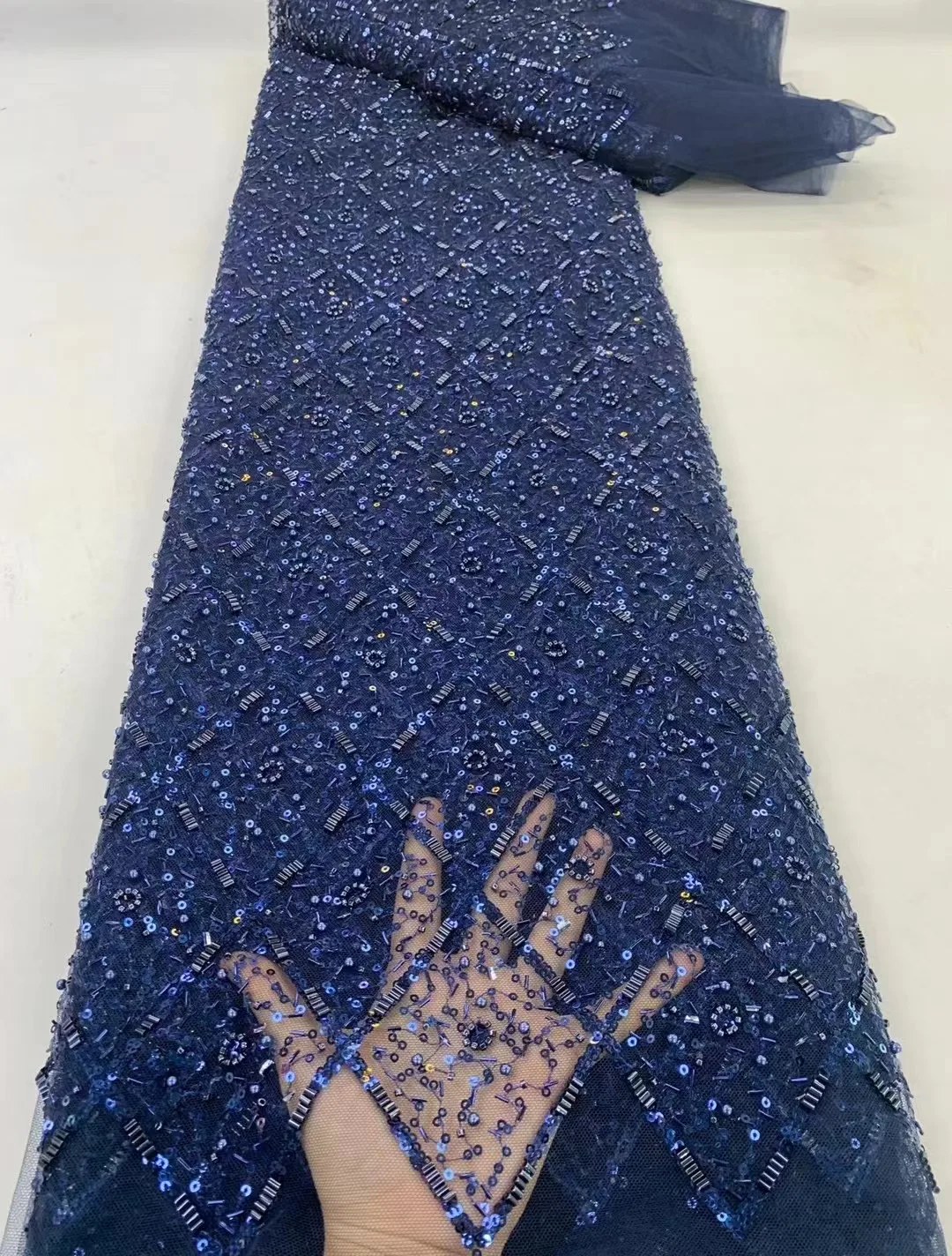 

African Beaded Lace Fabric 2023 High Quality French Luxury Beads Lace Nigerian Sequins Tulle Lace Fabric for Wedding