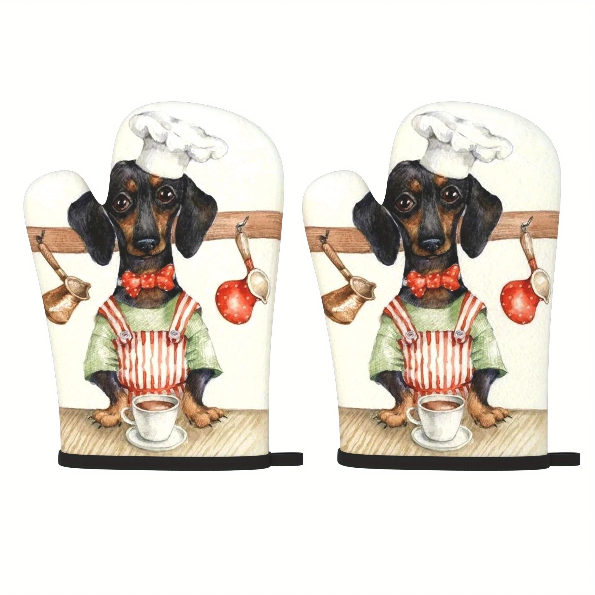 

2 термостойкие кухонные рукавицы для гриля, выпечки и барбекю - милые кухонные перчатки с изображением собаки-повара, рукавицы для приготовления пищи