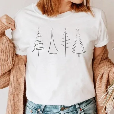 Christmas Tree T-shirt New Foreign Trade Christmas Tree Printed Women's T-shirt Holiday Holiday Holiday Clothing