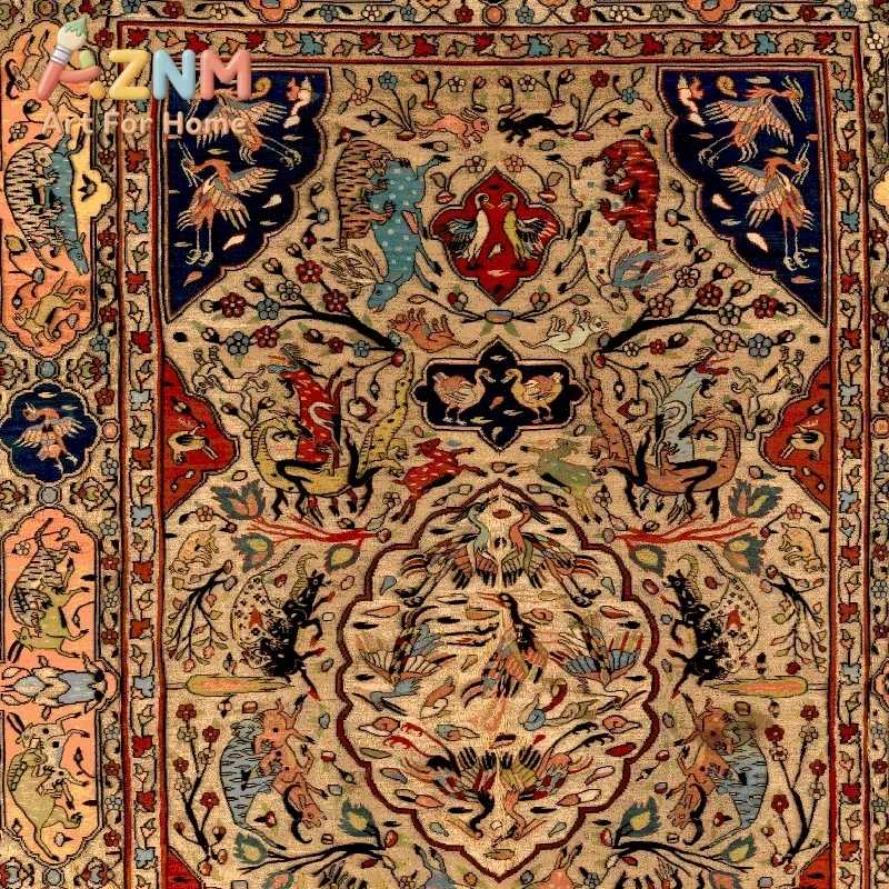 AZNM Vintage Oriental Rug Pattern Canvas Wall Art Frameless Bohemian Ethnic Textile Print Poster for Home Living Room Wall Decor