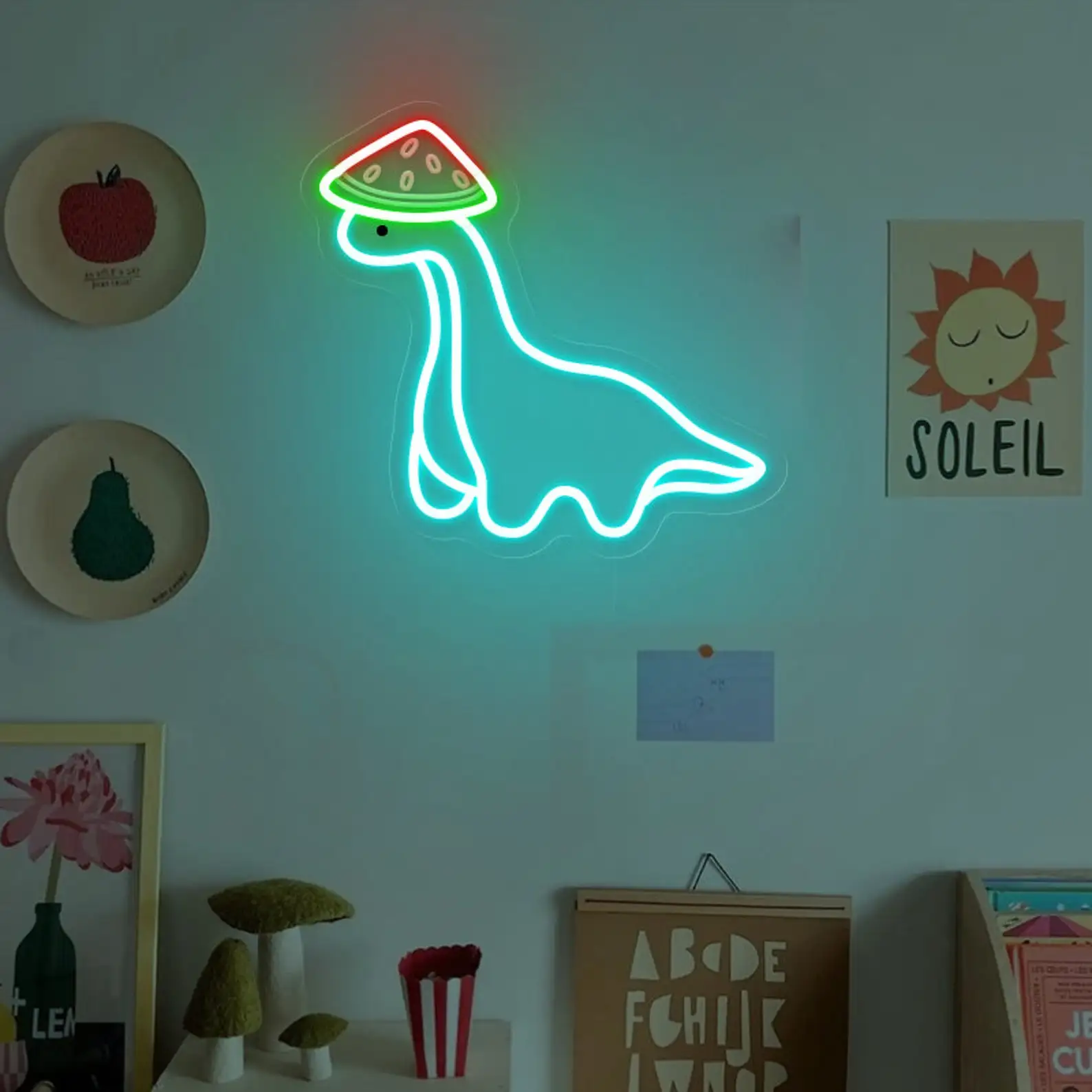 Cute Dinosaurs Neon Sidn Wearing Hats Dinosaurs Sign Kids Bedroom Home Decor Bar Beer Sign Nursery Home Wall Art Dimmable Sign