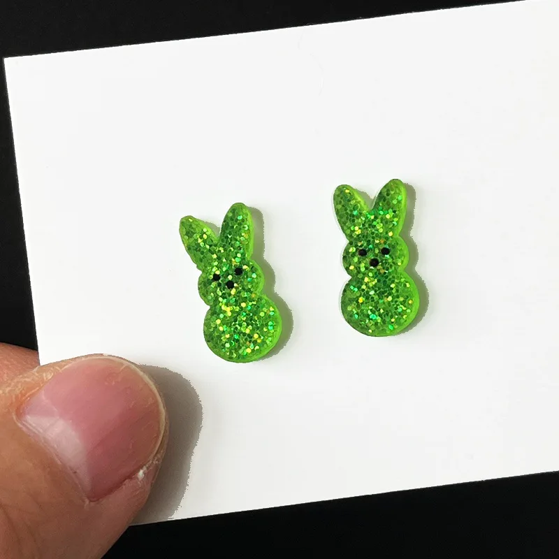 Boucles d'oreilles lapin de Pâques moelleuses, boucles d'oreilles kly, goujons scintillants, lapin de Rotterdam, faveur de fête de Pâques, acrylique, # EAR1000307, 2025