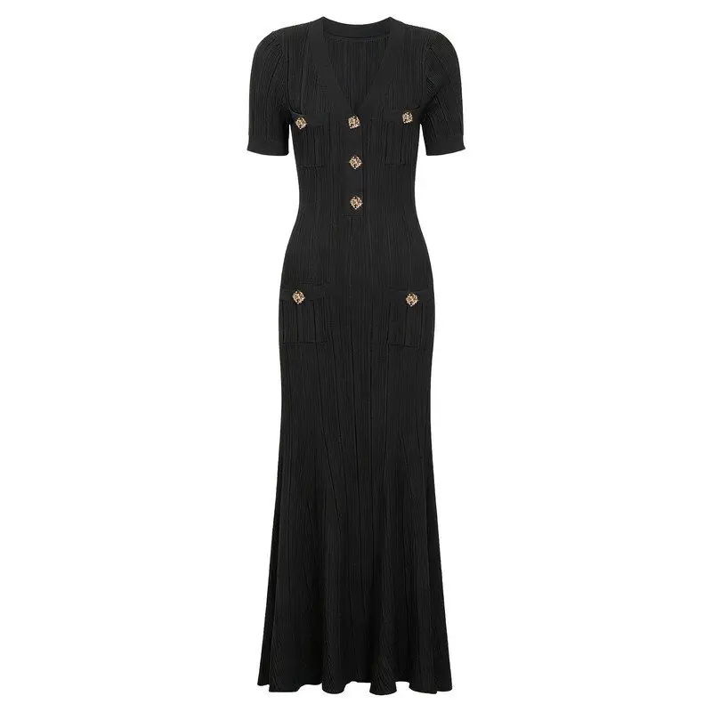 Fashionable Slimming Summer New Arrival Women's Dress Midi Length Sleeveless V-Neck Casual Commute Style Tailored Fit Gown