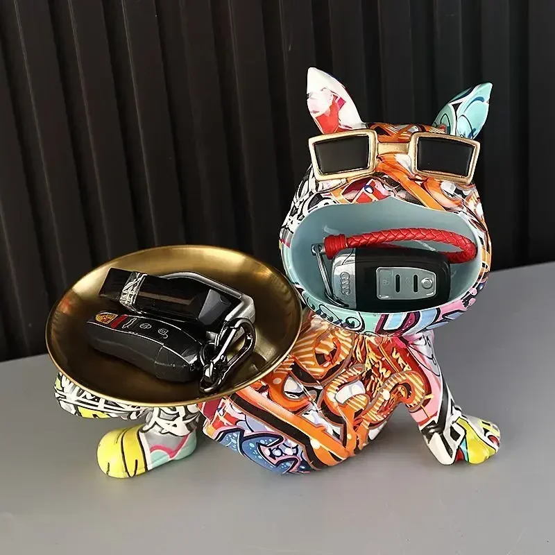 

Big Mouth Dog Sculpture, Dog Statue with Metal Storage Tray, Storage Tray for Keys and Candies, Display Stand Decorative Statue.