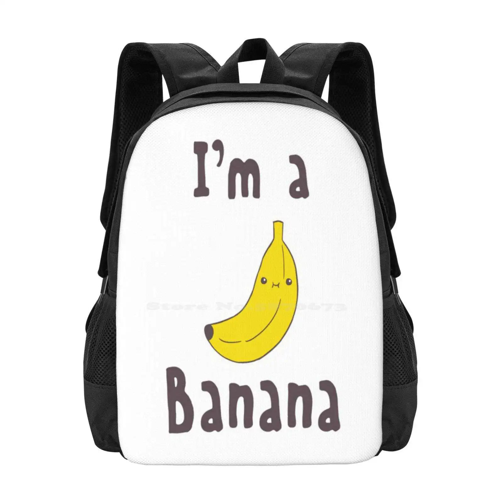 I'M A Banana mochila para estudiante, bolsa de viaje para computadora portátil escolar, plátano divertido, dibujos animados, lindo personaje de fruta amarilla, comida cómica dulce