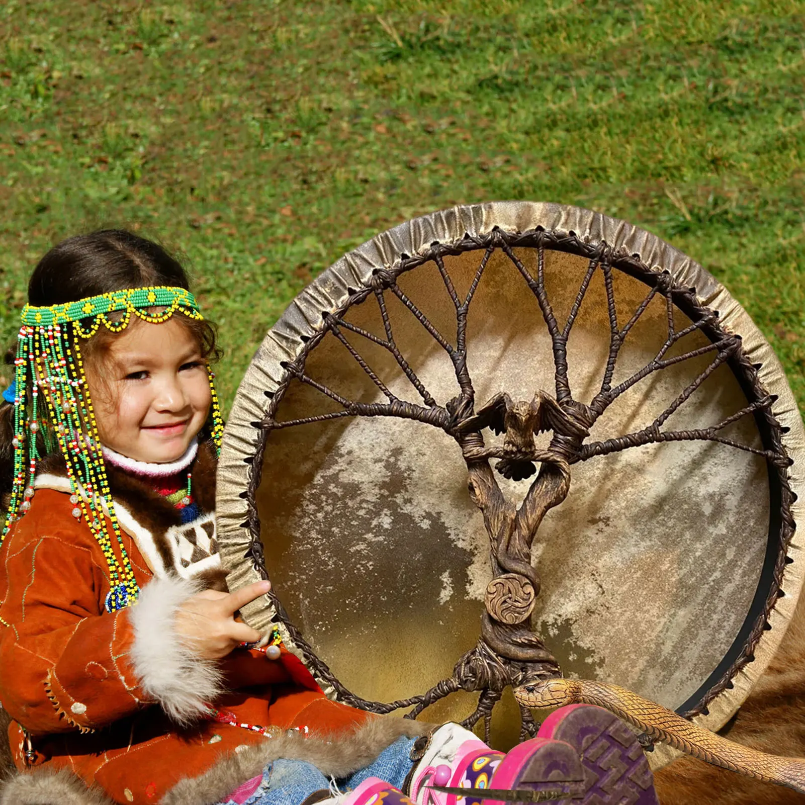 Handmade Shaman Drum Tree-of-Life Siberian Drum With Drum Stick Sound Healing Adult Drum Reflection And Meditation Home Decor