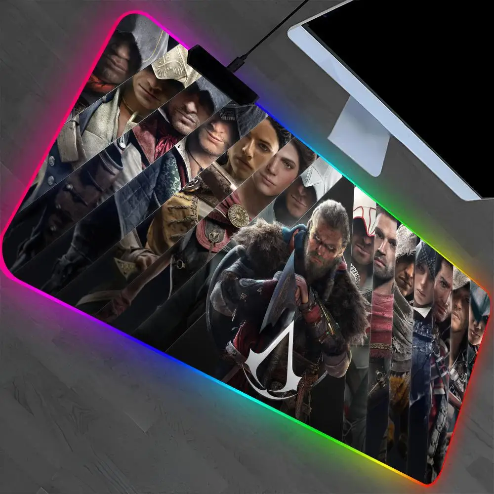 

Коврик для мыши A-AssassinES S, коврик для ноутбука, игровой коврик для мыши в стиле аниме с подсветкой, геймерская девушка, мультяшные настольные коврики, настольный коврик