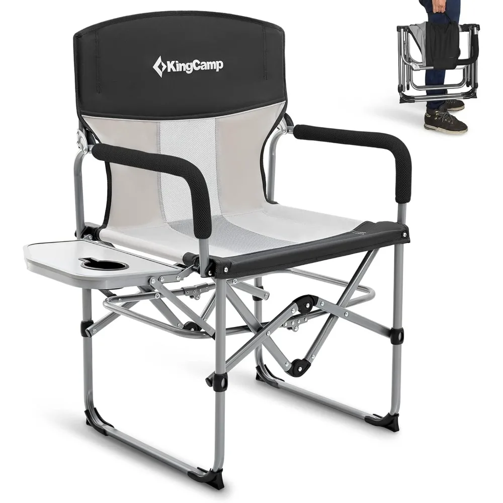 

Folding Camping Chair, Heavy Duty Director's Seat for Adults Outside, Portable Lawn Chairs with Side Table Freight free