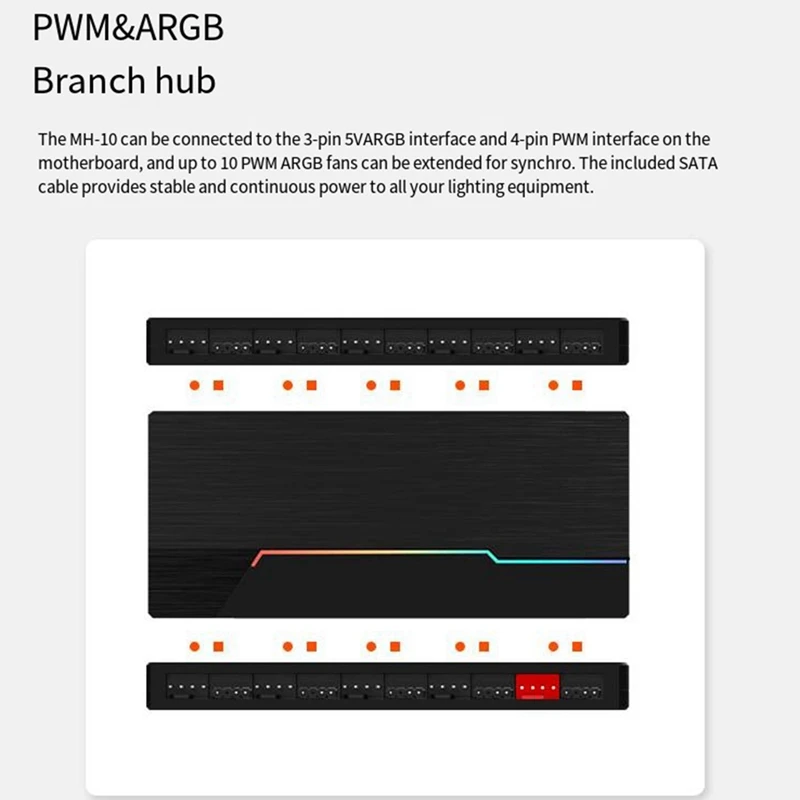 وحدة تحكم Smart-MH-10ARGB مزدوجة 10 بت يمكن أن تزامن التحكم في درجة الحرارة PWM مع Shenguang Ten-Port Hub