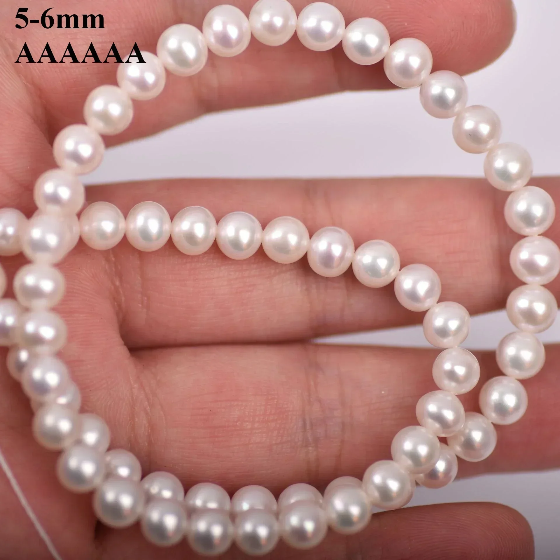 5-6mm6A Natural Freshwater Gleaming Blemish-Free White Round Pearl Rare Loose Bead Jewelry MakeDIY Necklace Bracelet Accessories