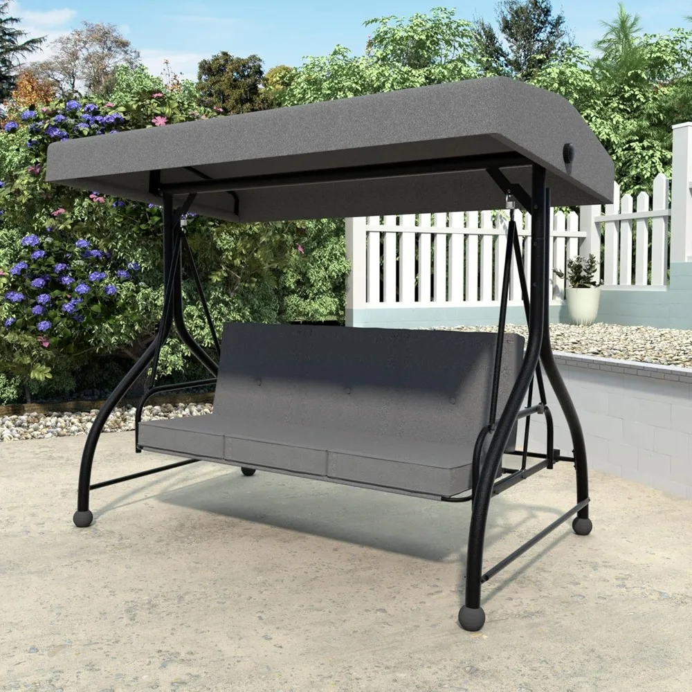 

Patio Porch Chairs, 3 Seats Outdoor Canopy Swings Glider with Stand and Cushion for Outside, Backyard, Deck, Lawn