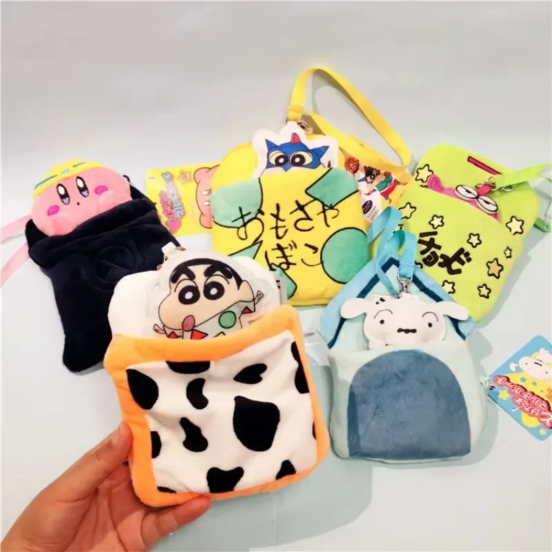 Monedero de Anime Crayon Shin-chan, billetera telescópica de felpa con dibujos animados para niños, tarjetero de felpa de Anime con cordón, bolso colgante Kawaii