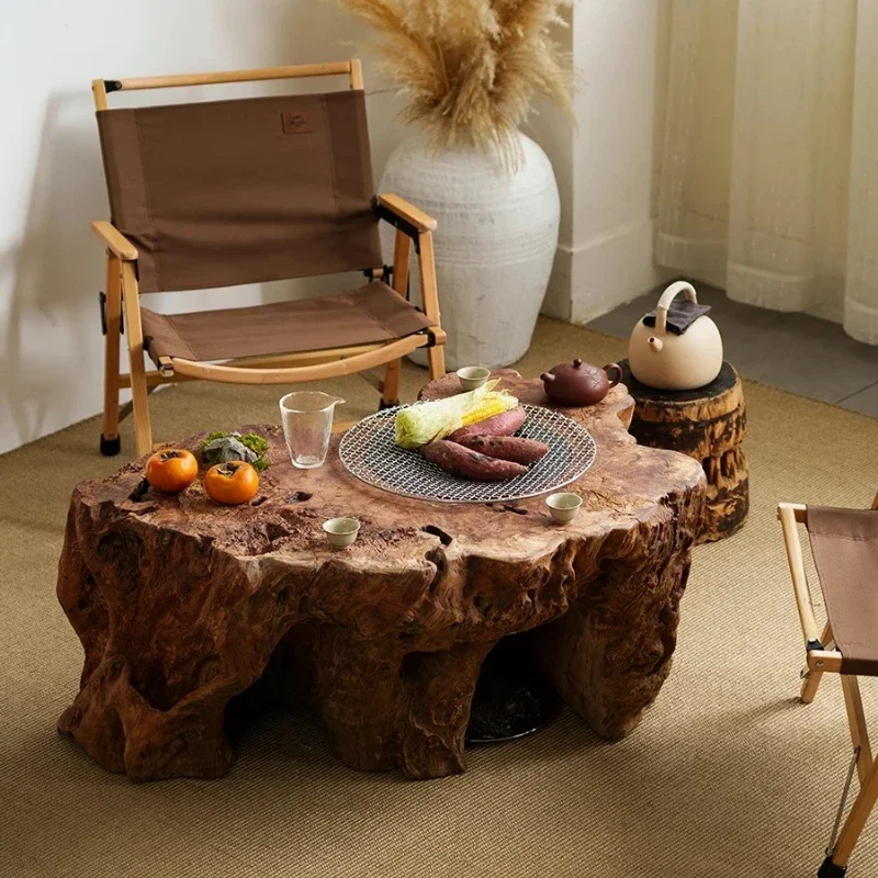Solid Wood Stove Tea Table Camping Outdoor Tea Cooking Small Coffee Table Side Table Weathering Dried Wood Barbecue Sma