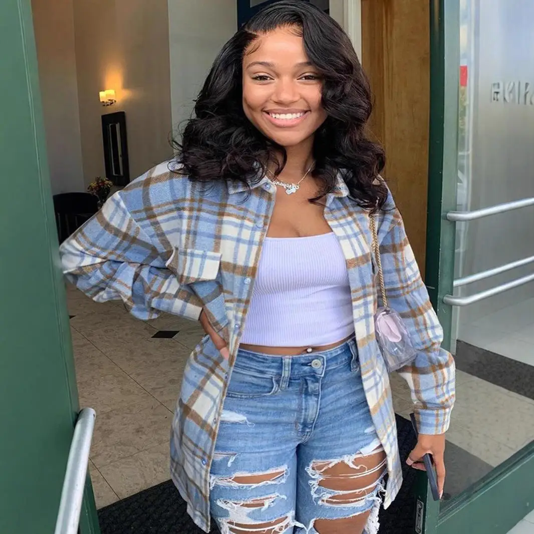 Women's Plaid Nylon irt Pattern Commute Sle Loose Fit Long Sve orm Resistant Faion Autumn Collection