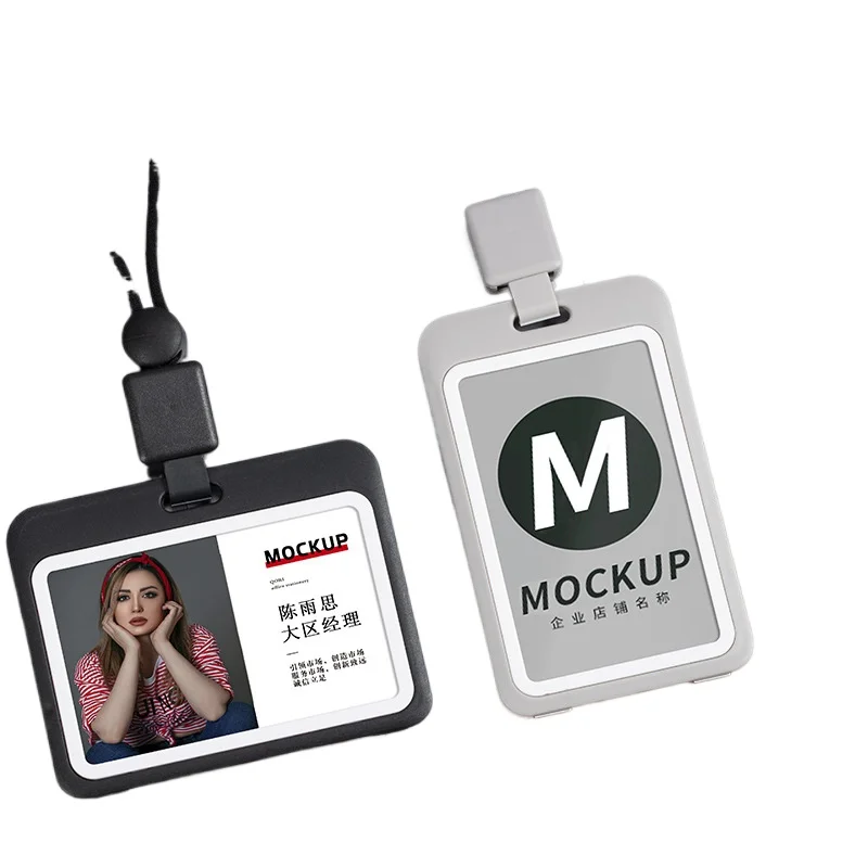 Reel Holder Hard Plastic ID Accessories with Lanyard Badge Holder Transparent Identification Card Holder Portable Cardholder