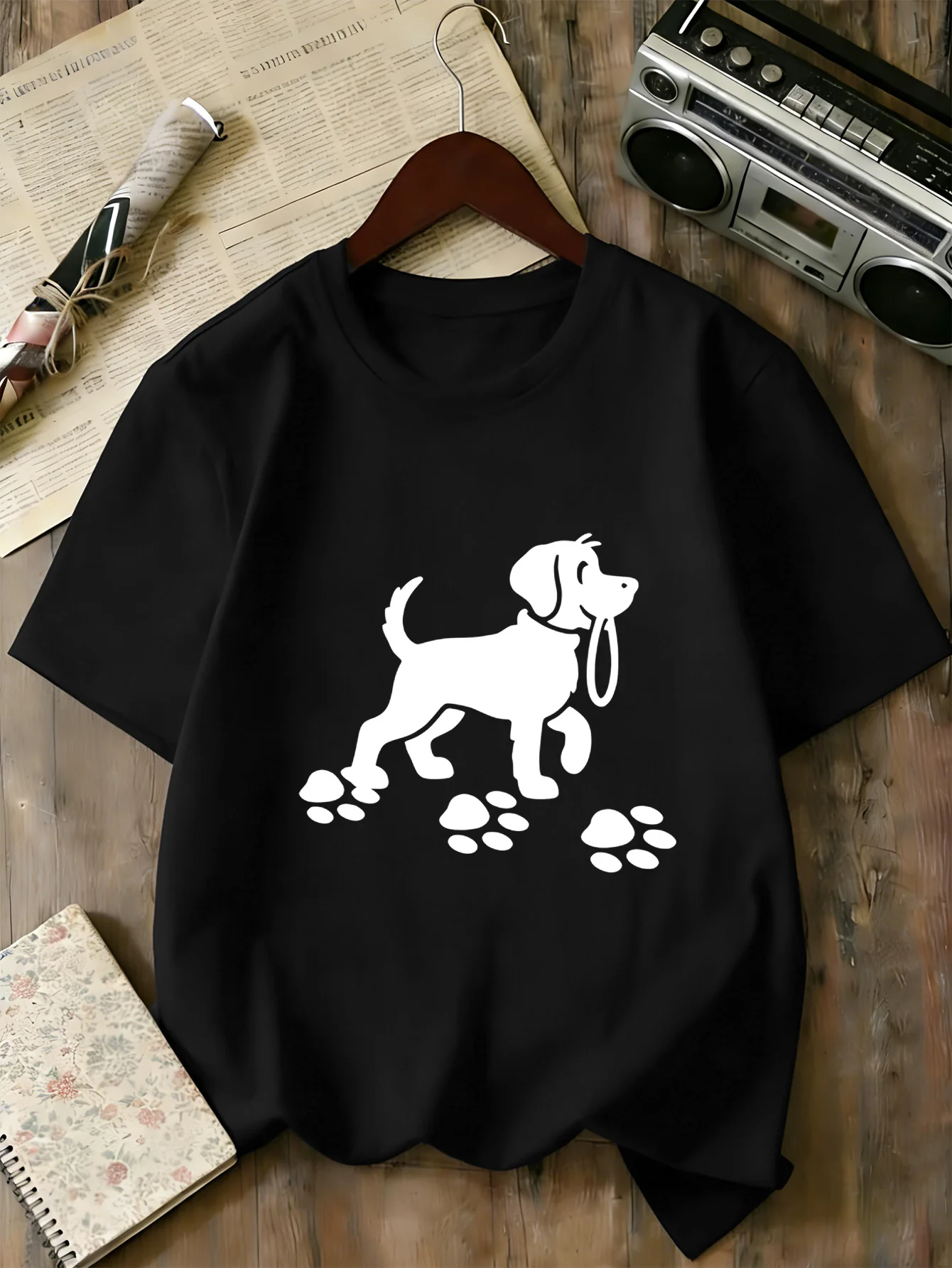 Family Matching T Shirt Walking Puppy And Paw Prints Graphic Print Short Sleeve Cotton Tee For Boys Girls Kids Daily Casual Wear