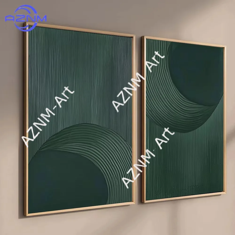 1/2pcs Abstract Geometric Texture Dark Green Minimalist Canvas Painting Modern Nordic Style Line Art Posters Room Home Decor