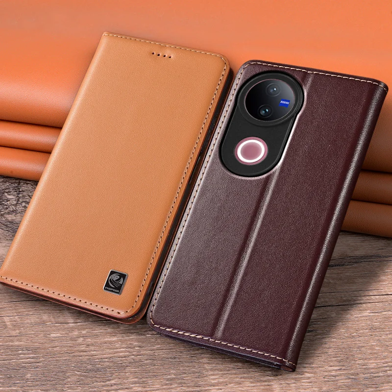 

Flip Case For VIVO V50 5G Luxury Cowhide Genuine Leather Magnetic Cover Napa Texture Card Pocket Wallet Cases