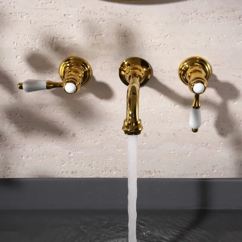 Rubinetto da incasso a scomparsa interamente in rame, tipo a parete sepolta, rubinetto da bagno