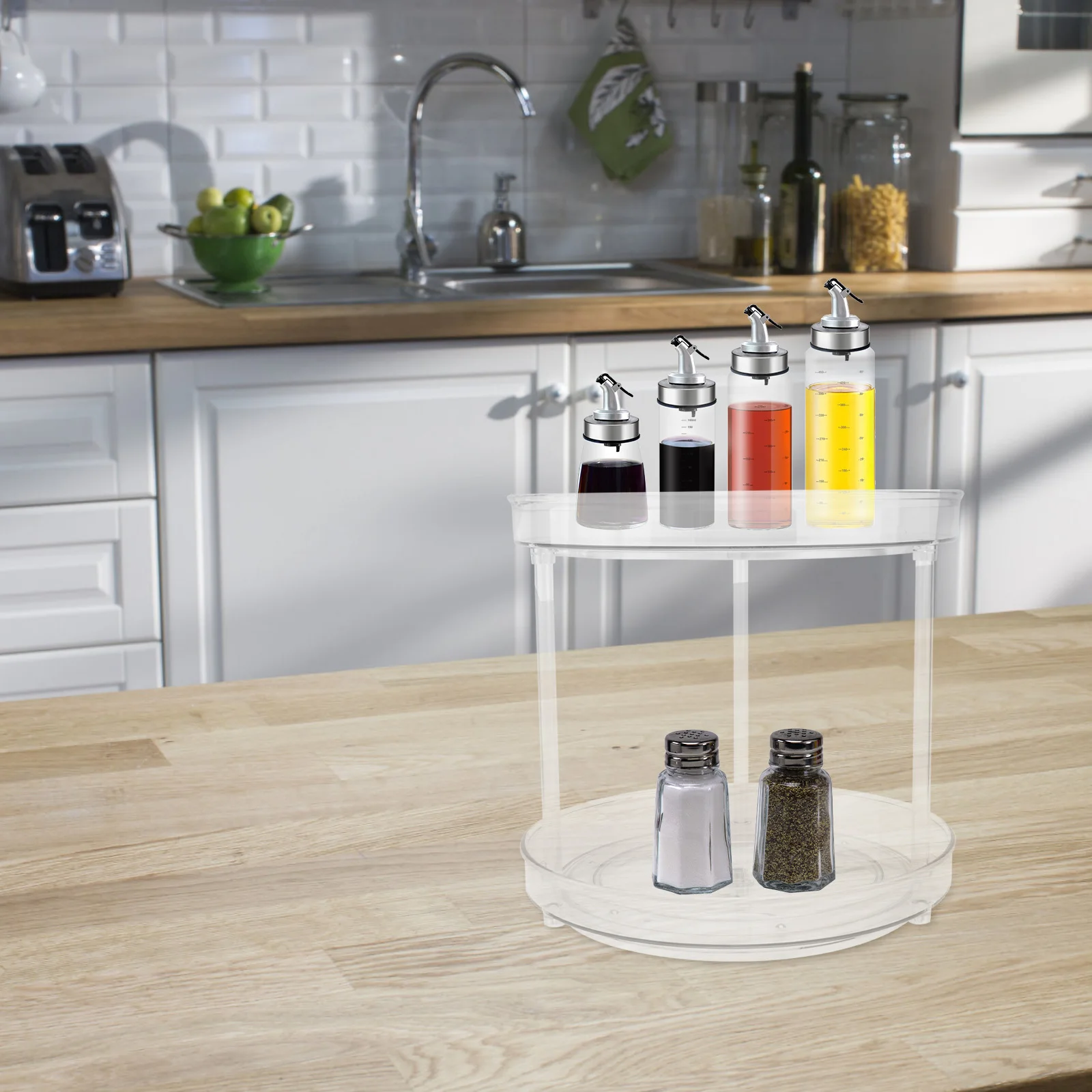 

1Pcs Kitchen Storage Rack Multi-Function Double-Layer Rotating Holder for Seasoning Bottles Shampoo Cosmetics Household Storage