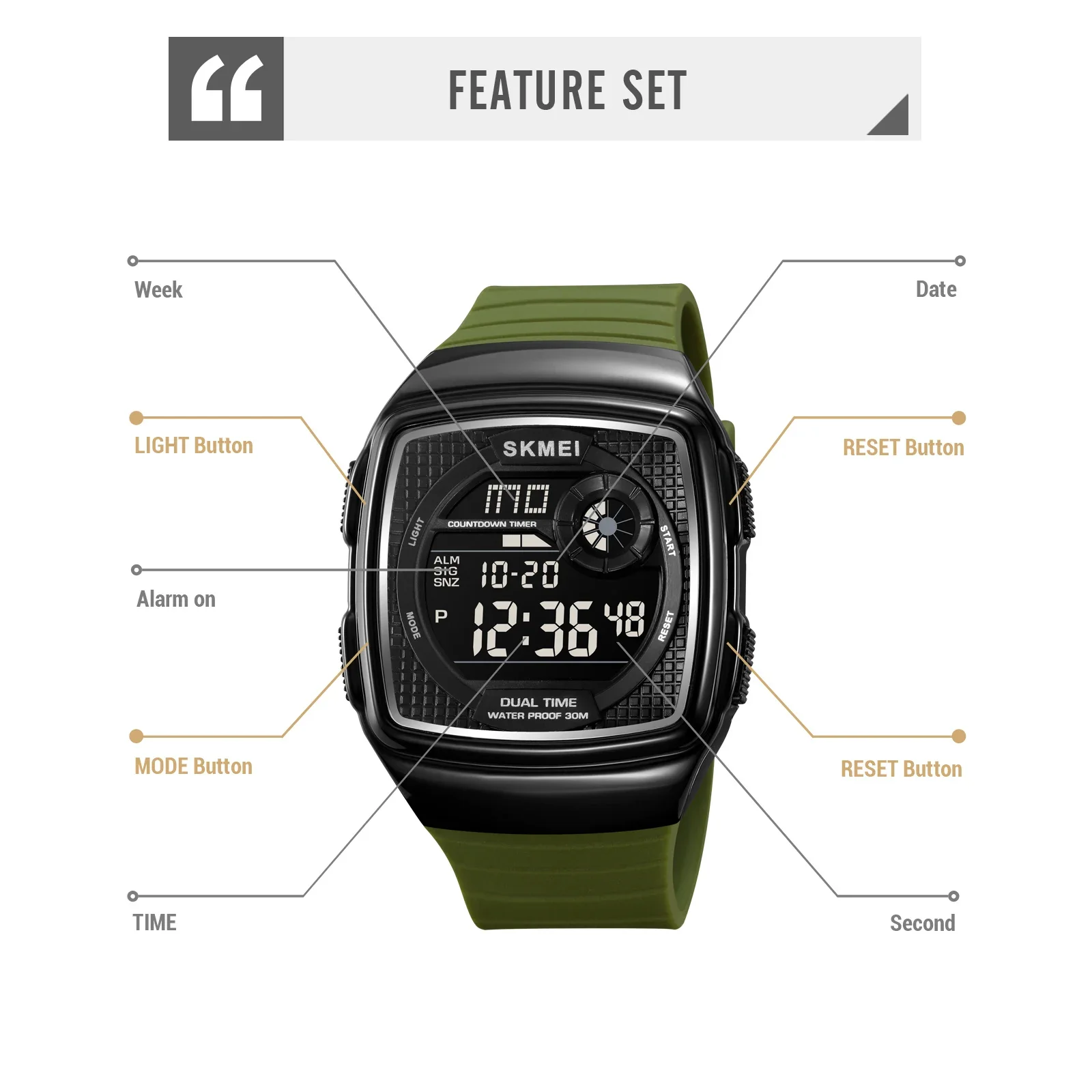 SKMEI 2208 reloj hombre Digital Movement Countdown Sport Watches Mens Casual Back Light Waterproof Stopwatch Alarm Wristwatch