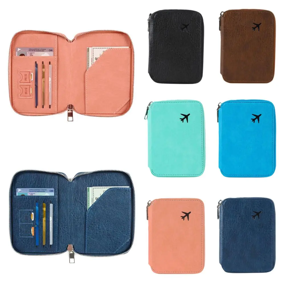 

Creative Multicolor Passport Cover RFID Multi-function Zipper Coin Wallet PU Storage Bag Ticket Clamp