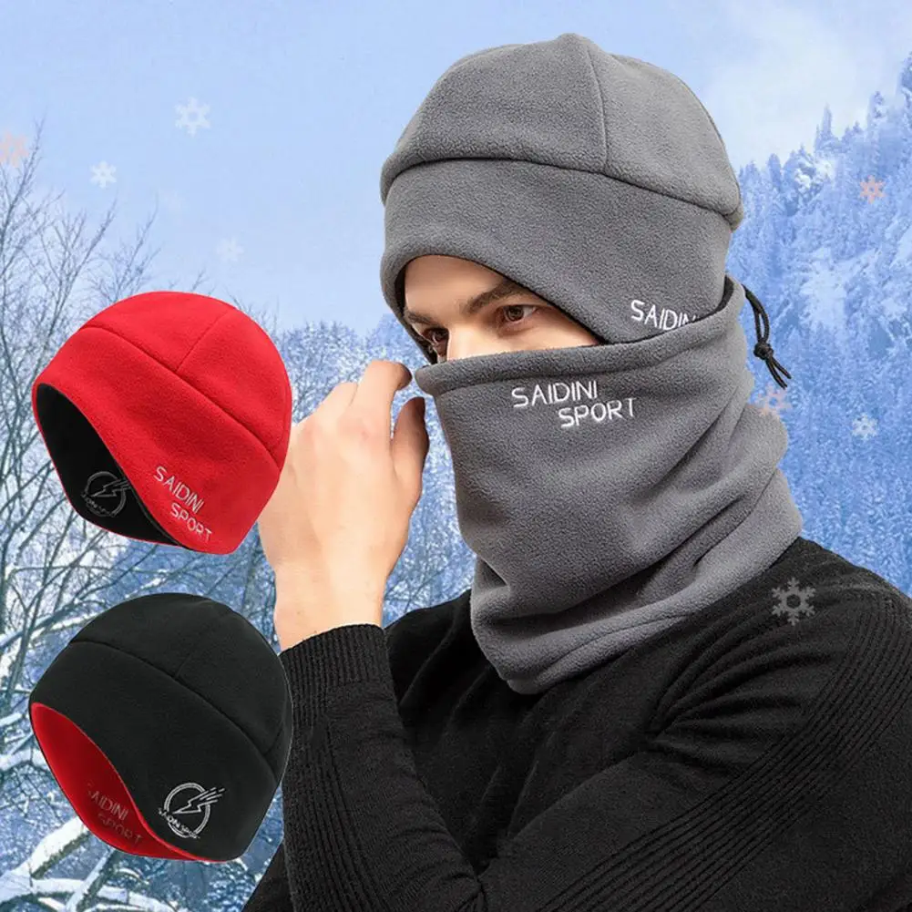 Mens Beanie Hat 2pcs Ski Cap And Scarf Winter Warm Woolly Hats Knit Ribbed Hiking Outdoor Plus Velvet Thicken Hedging Caps