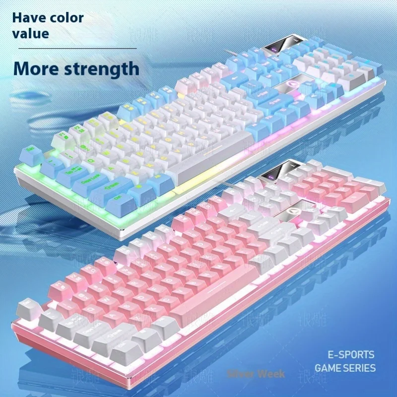 

Mechanical-Feel Gaming Keyboard with RGB Backlighting, Wired USB Connection, Full-Size Layout, Customizable Multicolor Keycaps -