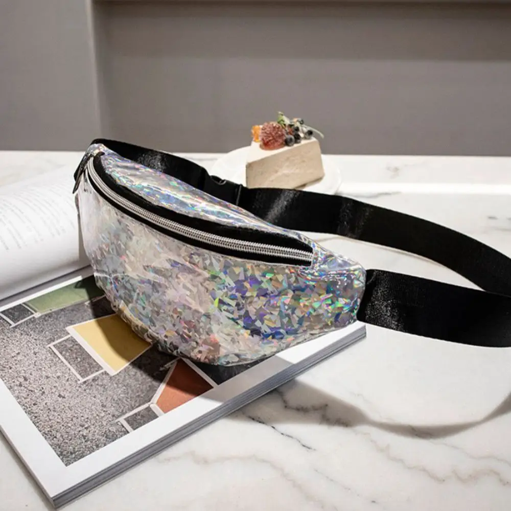Personalized Elegant Laser Fanny Pack Large Capacity Hip Holographic Belt Bag Nylon Colorful Sequins Waist Bag Party