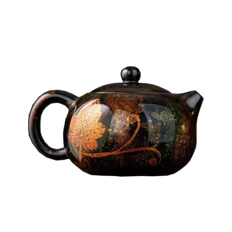 Handmade purple clay pot with maple lacquer brewing teapot and tea set