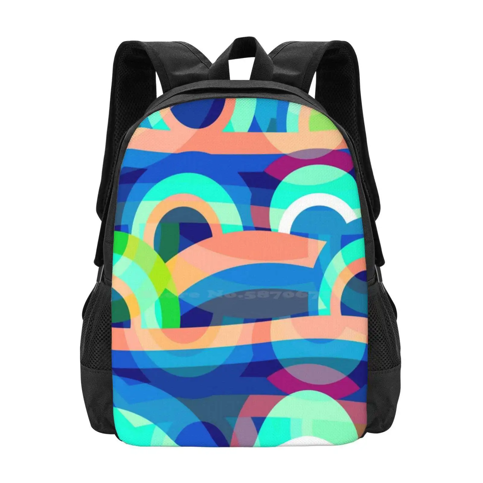 Marine Abstraction Hot Sale Backpack Fashion Bags Marine Maritime Abstraction Doodles Seaside Oceanic Blue Azure Shapes