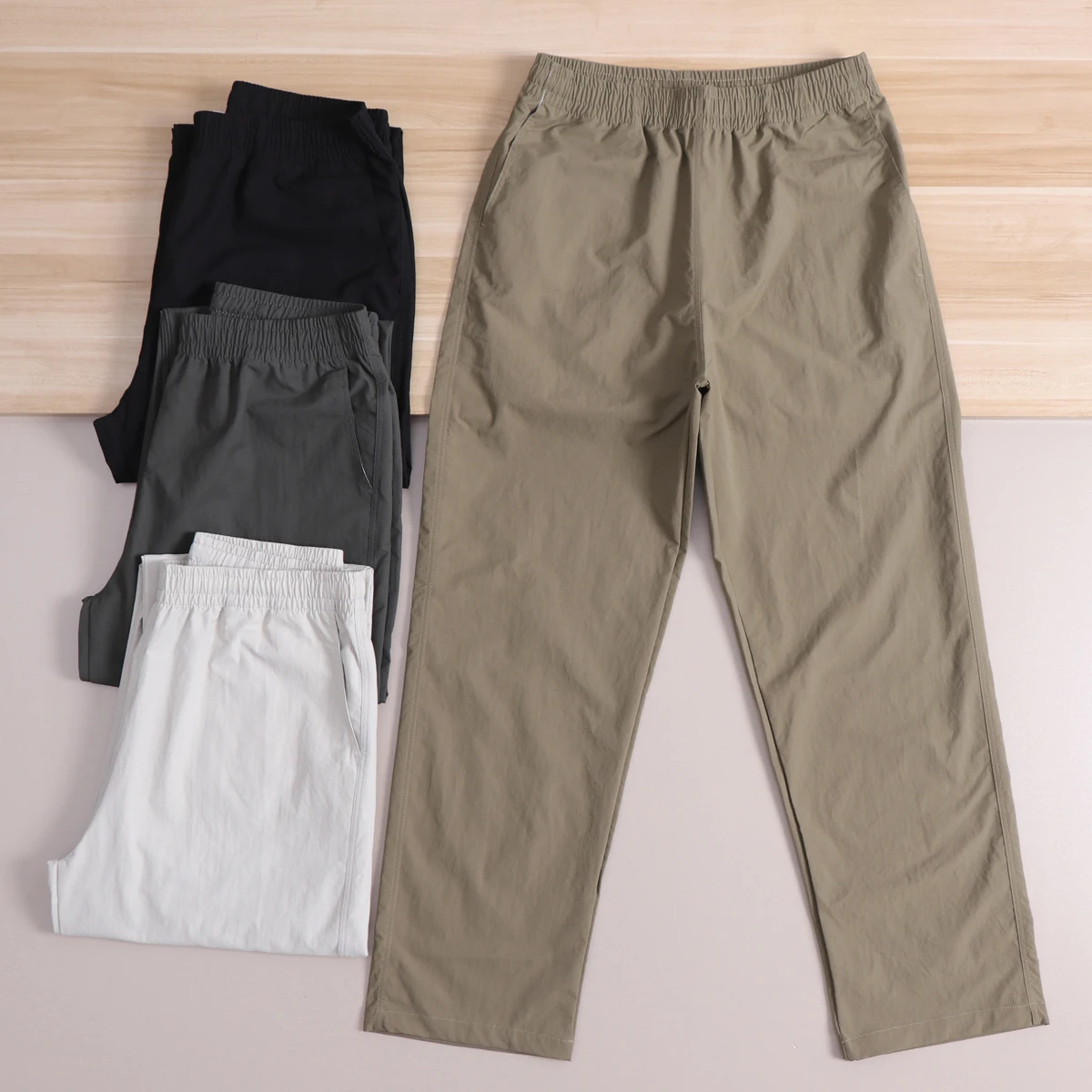 European Style Loose Large Size Straight Leg Men's Casual Pants Outdoor Breathable Lightweight Pure Color Long Trousers