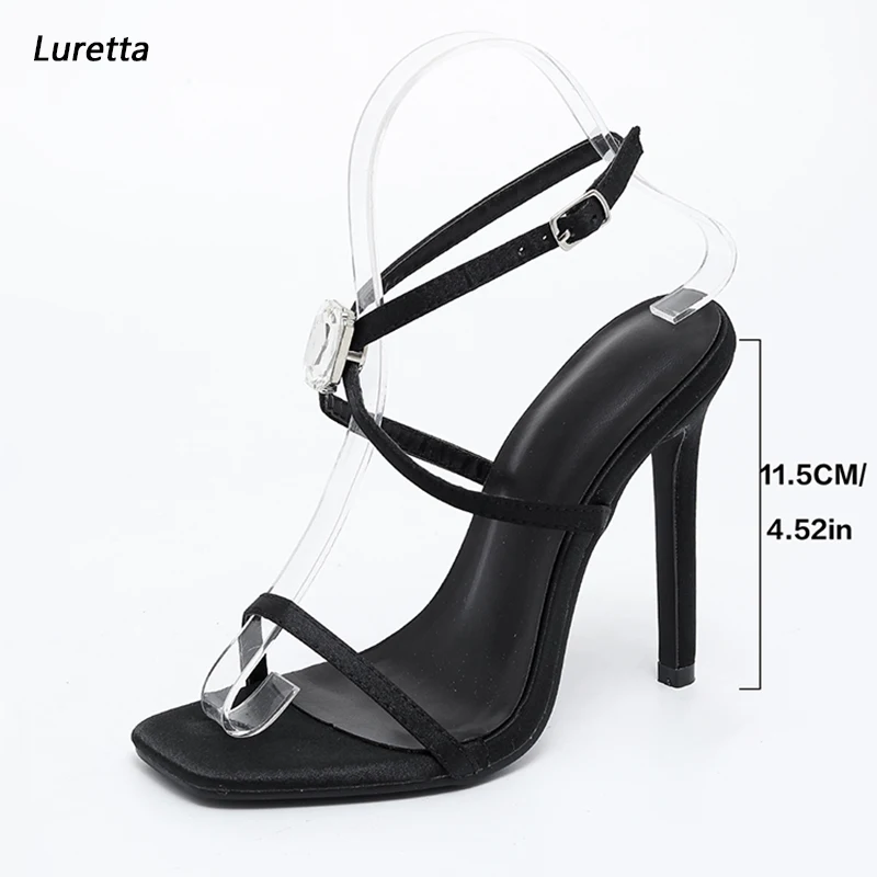 

Women's Handcrafted Strappy High Heels with Crystal Buckle - Black Evening Sandals Ladies US Plus Size 36-42