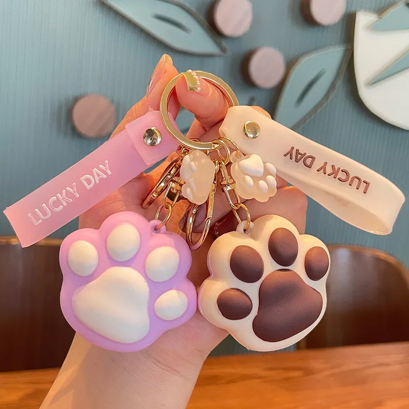 Silicone Cat Paw Keychains Fashion Kawaii Car Key Rings Handbag Decor Backpack Pendant Korean Stationery Home Office Supplies