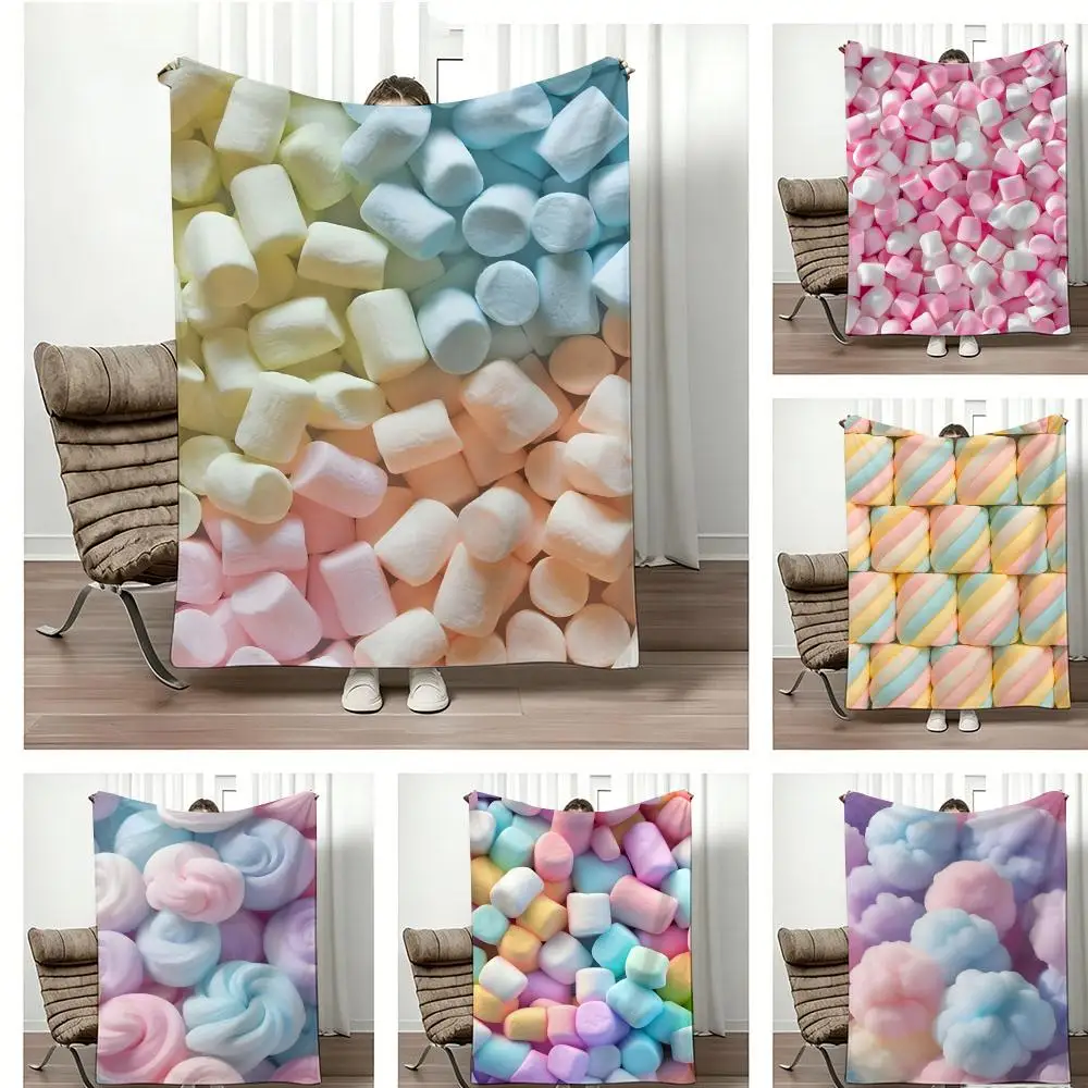 Pastel Marshmallow Dessert Throw Lightweight  Flannel Blanket Soft Skin-friendly for Summer Cooling