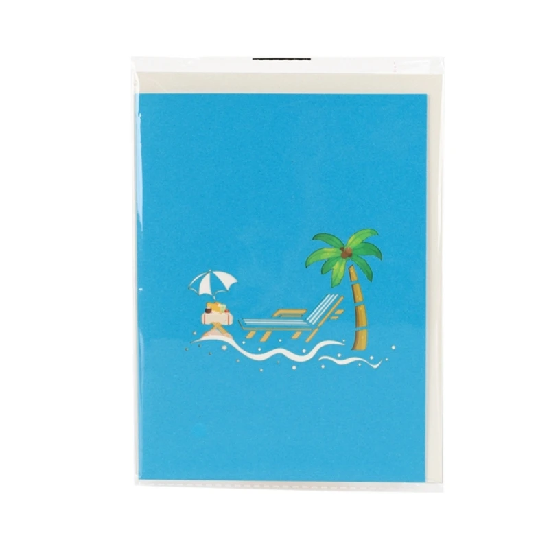3D Popup Card Ocean Beach Palms Tree Vacation Greeting Card for Anniversary Fathers Day Birthday Retirement Card Gift