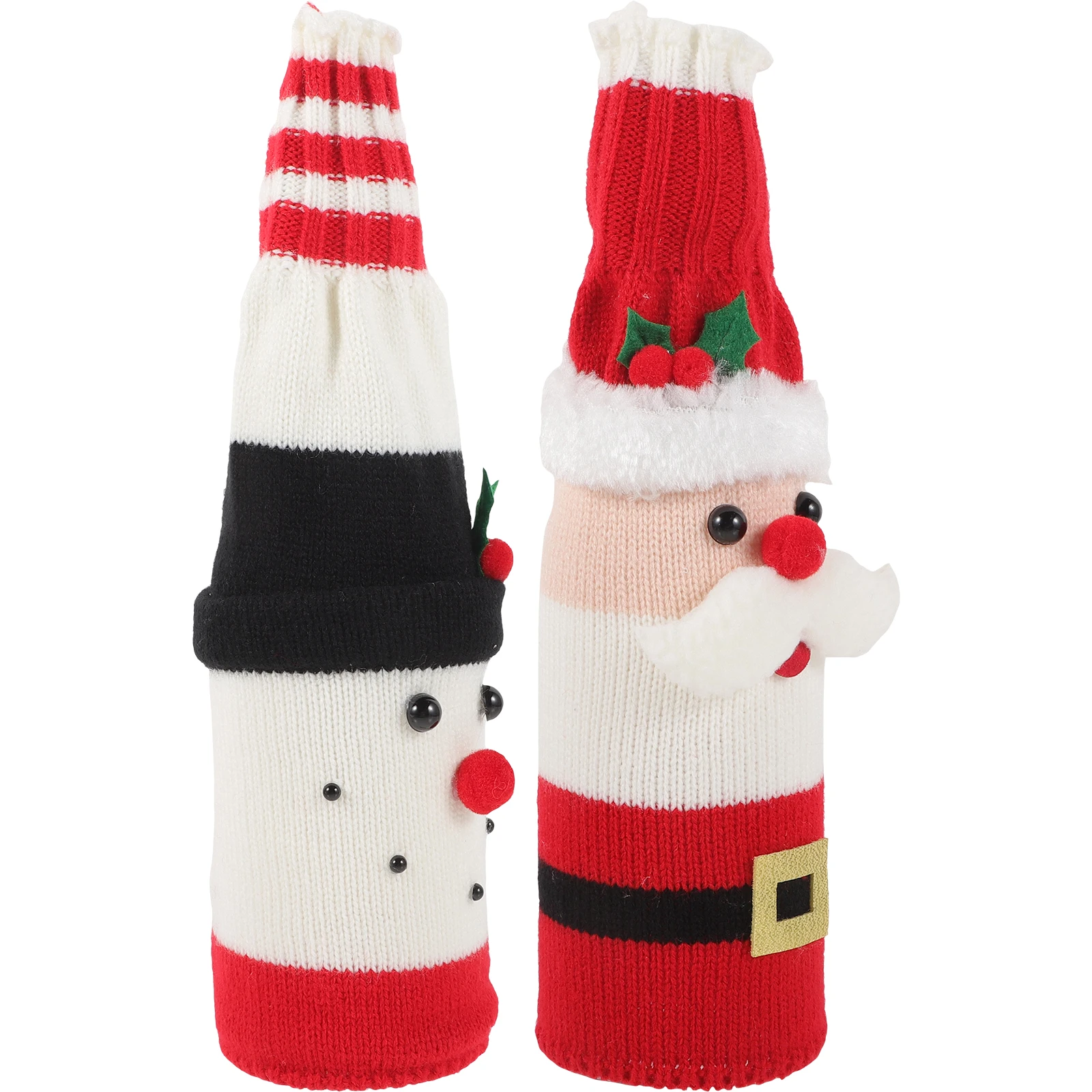 

2Sets Christmas Wine Bottle Apron Hat Covers Santa Snowman Fabric Xmas Party Table Decor Christmas Wine Bottle Apron