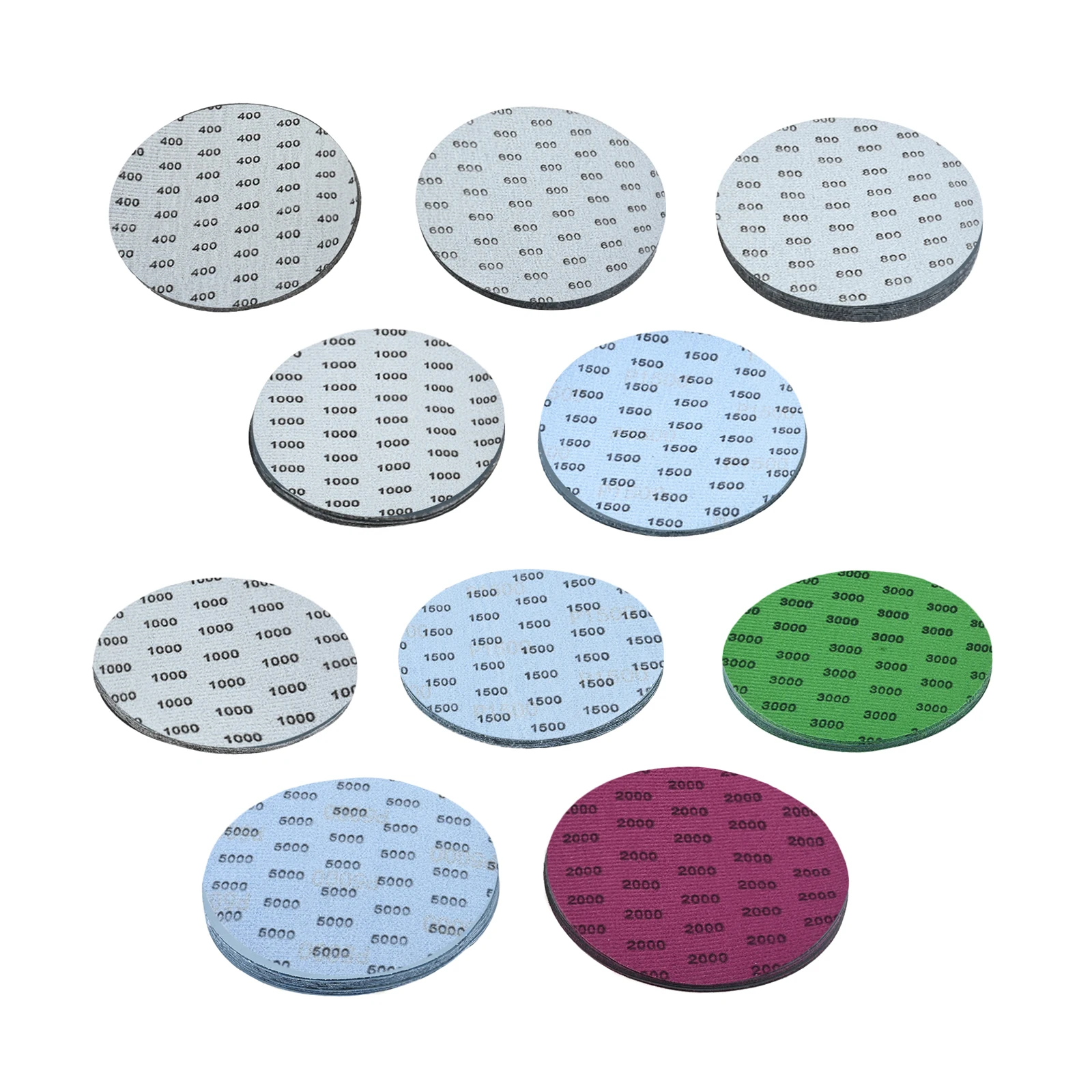 

50 Pcs 6" Wet Dry Sanding Discs Hook and Loop 400-1500/1000-5000 5 Particle Sizes Silicon Carbide Dry and Wet Sanding Discs Kit