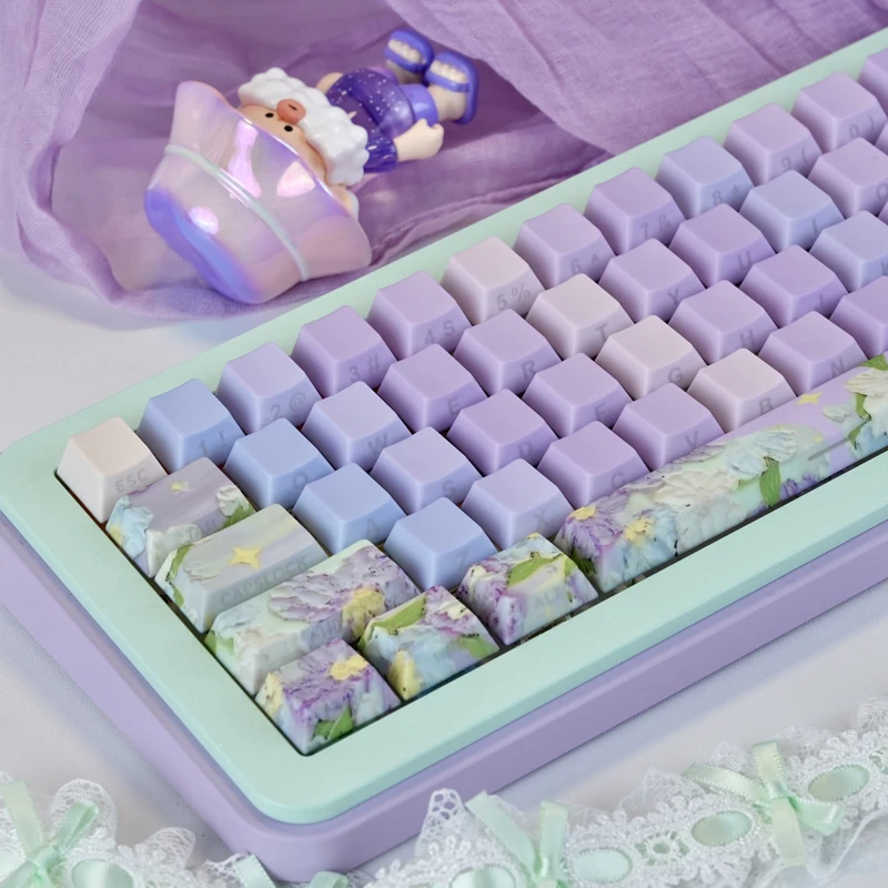 

Violet Romantic Purple Oil Painting Keycaps Cherry Profile Side Engraved Key Caps Gaming Mechanical Keyboard Keyboard Key Caps