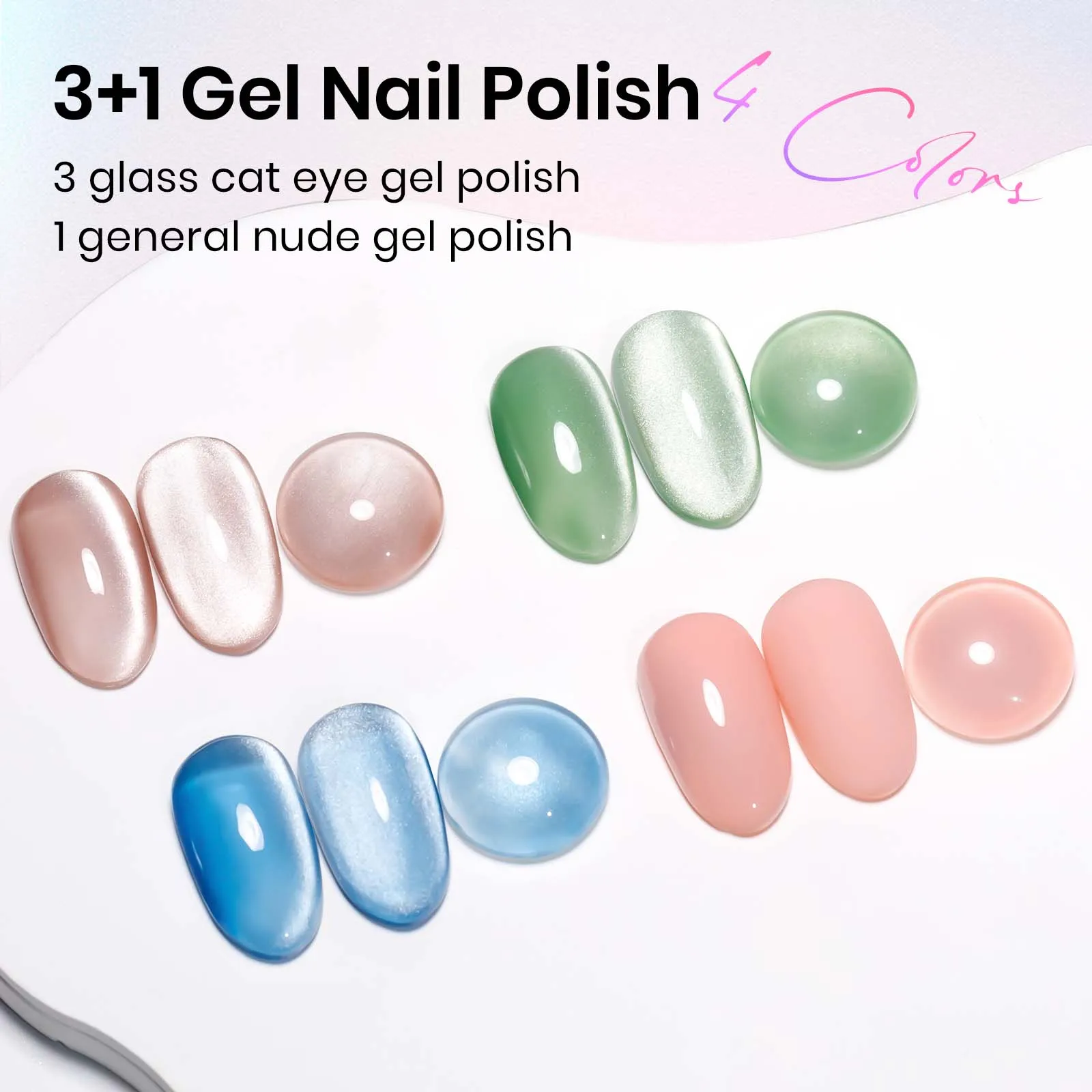 MIZHSE-Ensemble de Verhéritage à Ongles en Verre Œil de Chat, Gel Magnétique Semi-Continu, Nude, Lumineux UV Led, 7ml, 4 Pièces