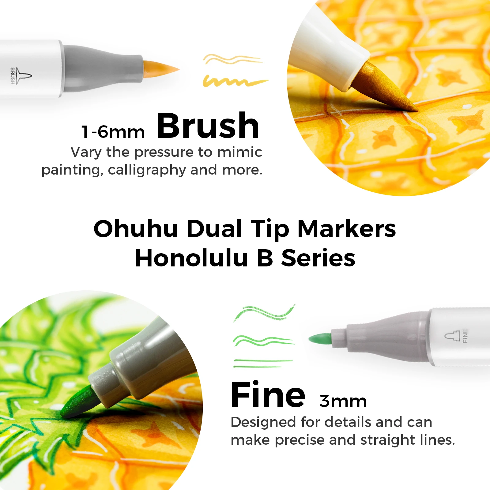 Ohuhu Honolulu B Marker Pen Set Farbmarker Alkohol Kunstmarker Nachfüllbar Dual Tips Skizzieren Zeichnen Manga Schulbedarf