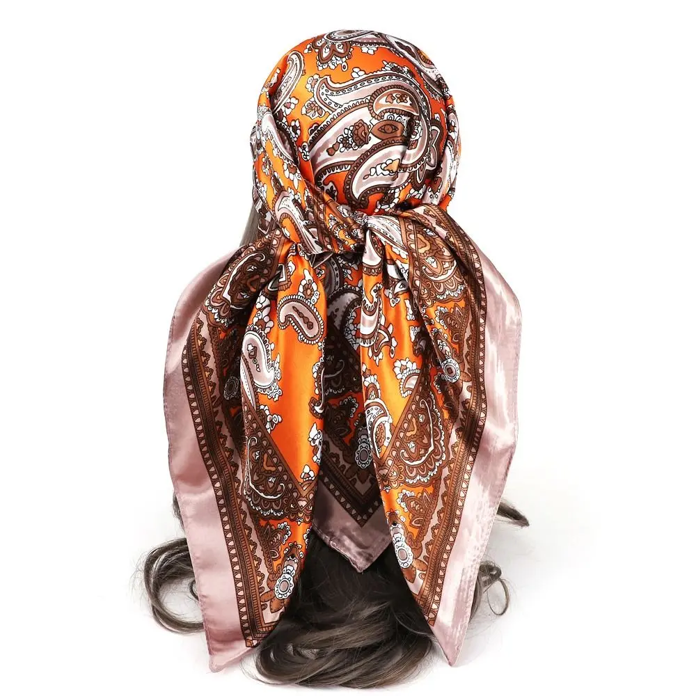

90*90CM Paisley Print Handkerchief Thin Fabric Smooth Texture Bandana Head Scarf Cashew Flower Printed Sunscreen