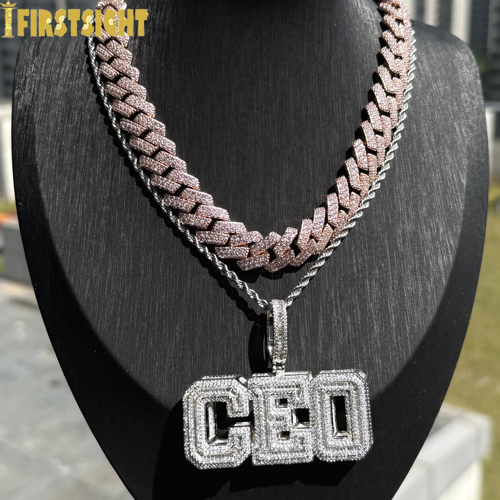 

Iced Out Bling кубический цирконий генеральный директор ожерелье 3D дизайн двухцветные цветные буквы генеральный директор кулон ожерелья хип-хоп мужчины женщины ювелирные изделия