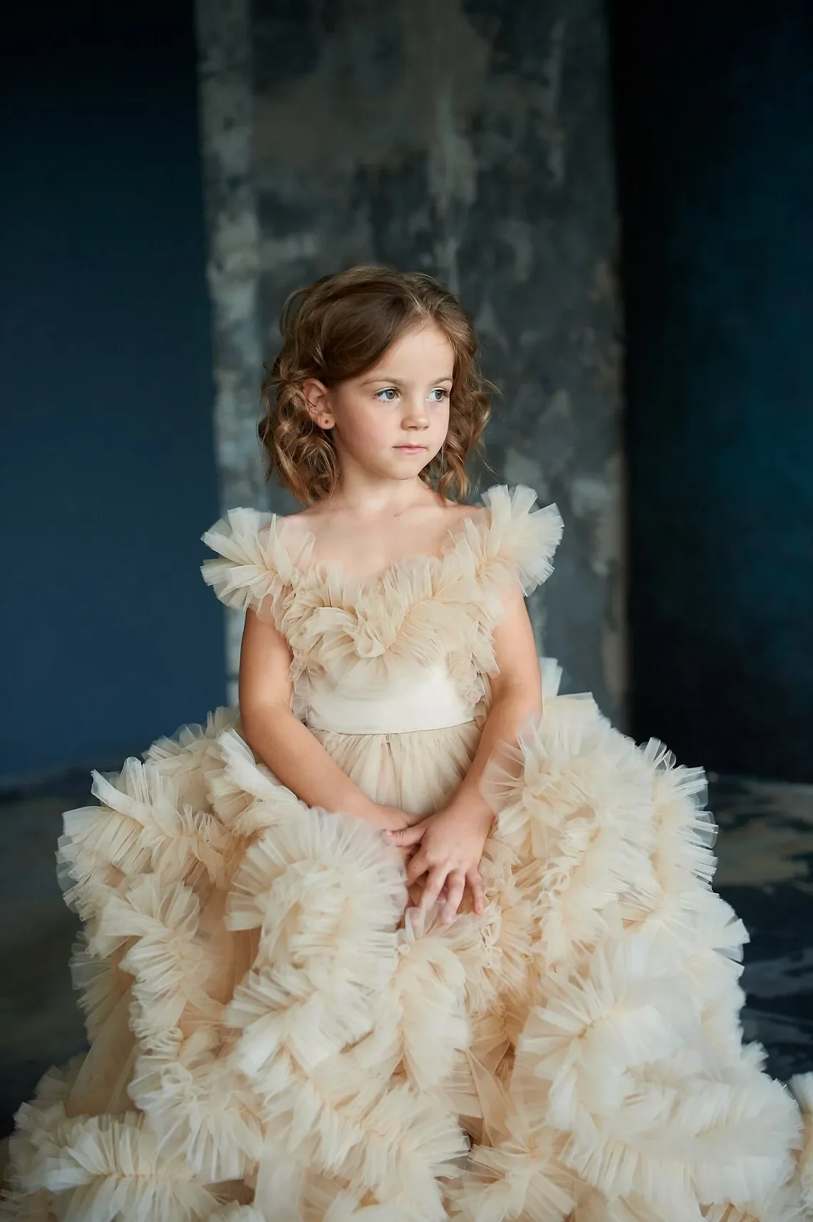 Customized Champagne Flower Girl Dresses Long Ruffles Princess Wedding Party Birthday Pageant Formal Dress Communion Ball Gown