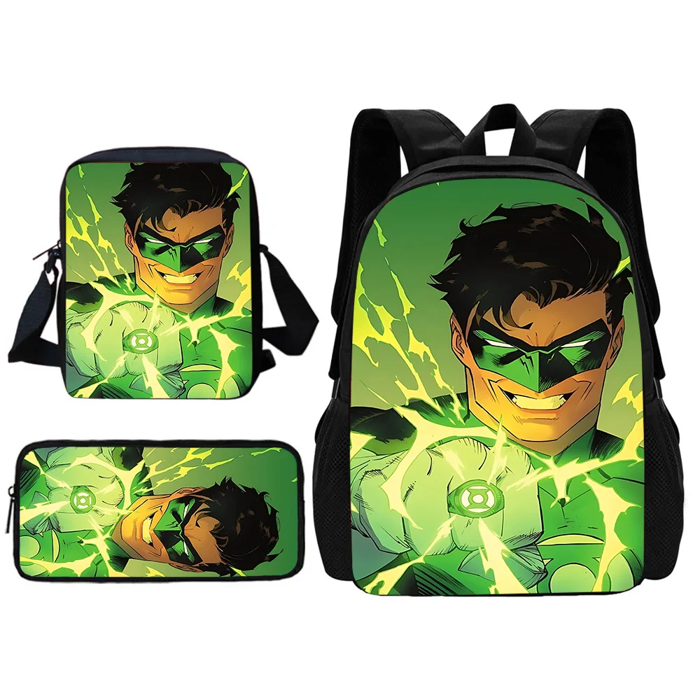 Green Lantern Child School Backpack With Shoulder Bag Pencil Bags School Bags for Boys Girls Best Gift