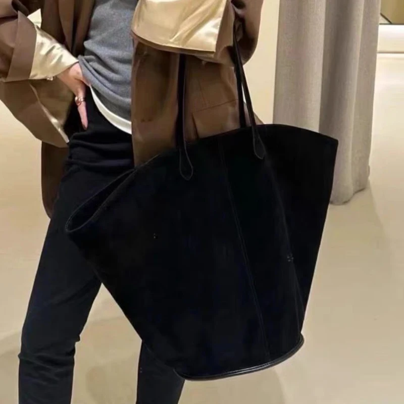 Oversized Capacity Faux Suede Tote Bags For Women Luxury Designer Handbags Purses 2023 New In Vintage Shell Type Bucket Shoulder